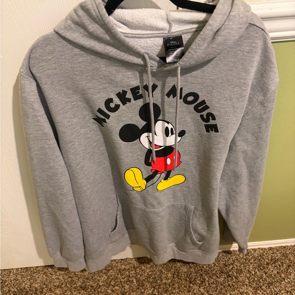 Disney Grey Mickey Mouse Pullover Hoodie with Red & Yellow Print